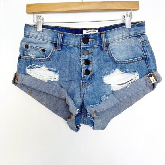 One Teaspoon Blue Jean Shorts Distressed Frayed Hem 25